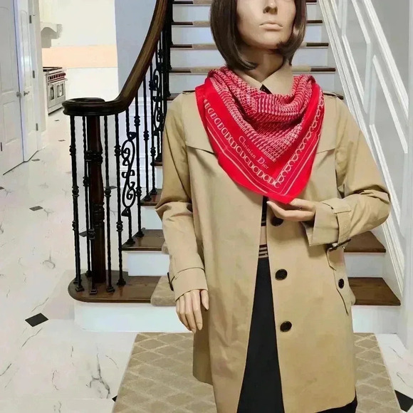 Price is FIRM* Christian Dior Red Silk Logo Scarf - Picture 8 of 8